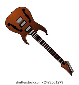 Electric guitar with sunburst color gradien transition. Superstrat. 6 string. Flat vector illustration. 