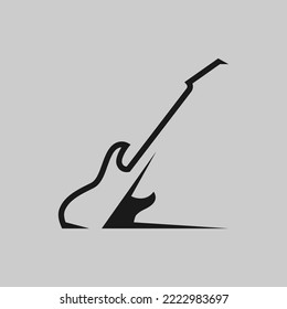Electric guitar symbol on gray backdrop. Design element