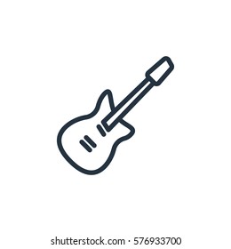 electric guitar thin line icon set on white background, audio, music, flat, minimalistic