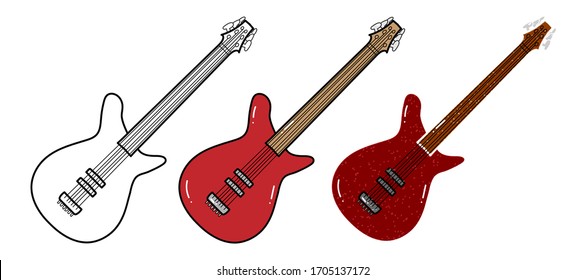 elektrische Gitarre Vektorillustration Design. schwarz-weiß. digitale Hand gezeichnet. Kornstruktur