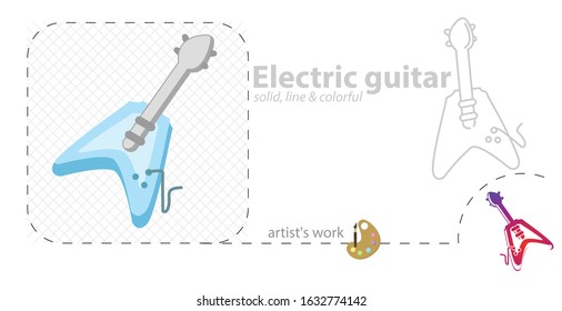 electric guitar vector flat illustration, solid, line icon