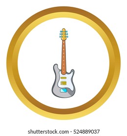 Electric guitar vector icon in golden circle, cartoon style isolated on white background