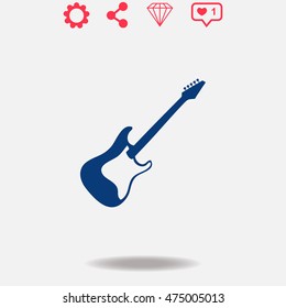 Electric guitar vector icon on grey background.