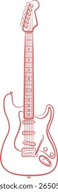 Electric guitar vector illustration. Bass guitar sketch. Electric guitar. Musical instrument doodle. 