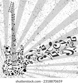 ilustración vectorial de guitarra eléctrica en tonos blanco y negro. afiche