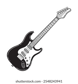 Imagen de Vector de guitarra eléctrica, Imagen de Vector de instrumento musical dibujado, guitarra de equipo musical Vector de ilustración eléctrica blanco y negro.