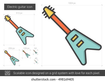 Electric guitar vector line icon isolated on white background. Electric guitar line icon for infographic, website or app. Scalable icon designed on a grid system.