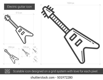 Electric guitar vector line icon isolated on white background. Electric guitar line icon for infographic, website or app. Scalable icon designed on a grid system.
