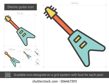Electric guitar vector line icon isolated on white background. Electric guitar line icon for infographic, website or app. Scalable icon designed on a grid system.