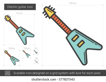 Electric guitar vector line icon isolated on white background. Electric guitar line icon for infographic, website or app. Scalable icon designed on a grid system.
