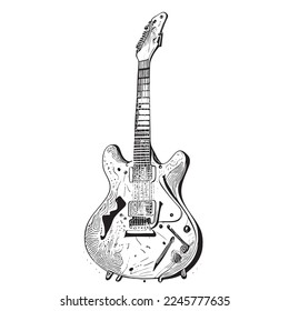 Esbozo vintage de guitarra eléctrica, dibujado a mano en forma de doodle Ilustración vectorial