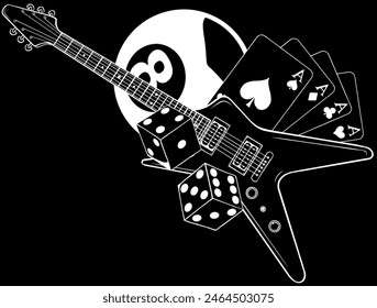 electric guitar in white line on black background