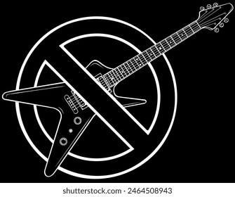 electric guitar in white line on black background