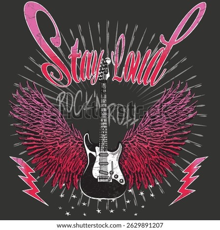 electric guitar with wings rock design illustration