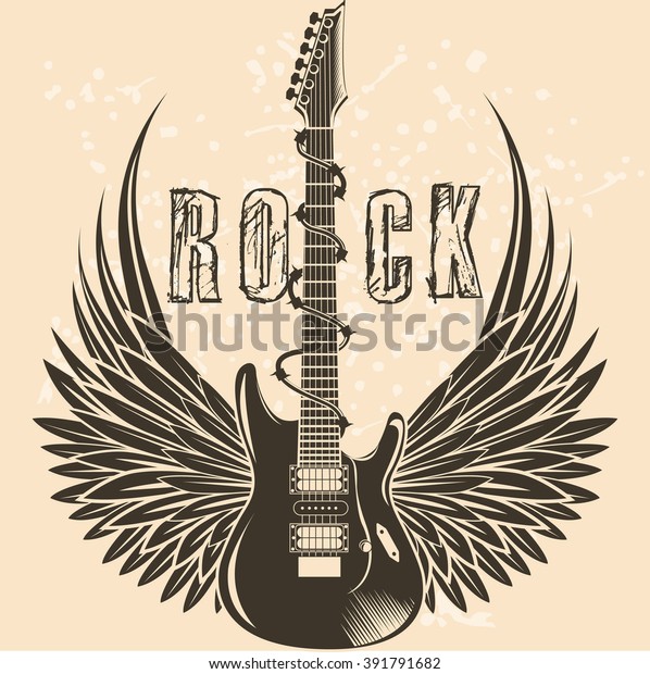 Electric Guitar Wings Vintage Label Illustration Stock Vector (Royalty ...