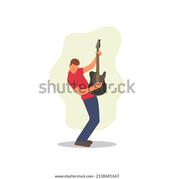 Electric guitarist playing guitar solo\
simple flat vector character\
illustration.