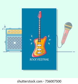 Electric guitar.Music festival.Modern color thin line art design music.Vector illustration