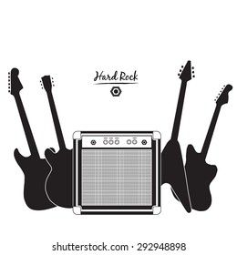 electric guitars and combo amp, hard rock