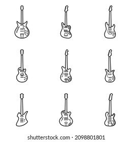 Electric Guitars Flat Icon Set Isolated On White Background