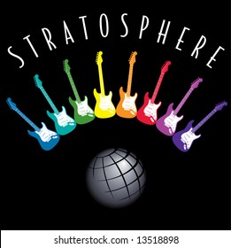 Electric Guitars in a Rainbow creating a stratosphere around the earth