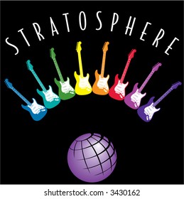 Electric Guitars in a Rainbow creating a stratosphere around the earth