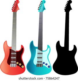 Electric Guitars Red Blue Silhouette Vector Illustration