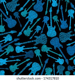 Electric guitars seamless background, music theme seamless pattern with hand drawn lines textures, vector.