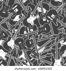 electric guitars seamless pattern. black and white music background. vector illustration