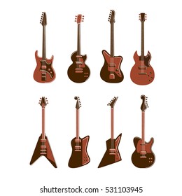 Electric guitars set on white background.