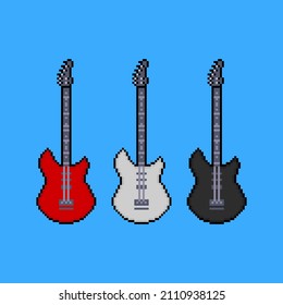 Electric guitars set pixel art