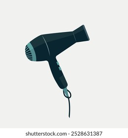 Electric hair dryer. Handheld hair dryer for drying and styling hair. Professional hairdresser tool. Flat vector illustration on white background