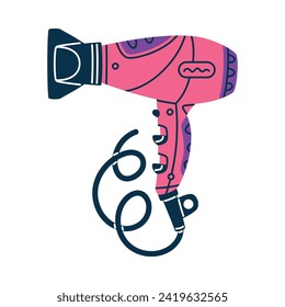 Electric Hair Dryer as Professional Hairdressing Tool and Accessory for Hairdo Vector Illustration