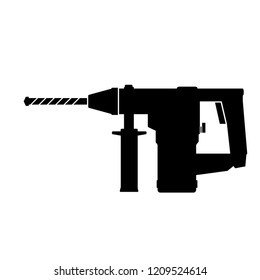 Electric hammer drill. Drill tool with bit icon. Household electric instrument for boring wood and metal with screwdriver function. Perforator vector illustration