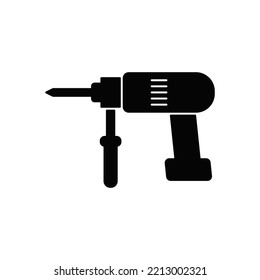 Electric hammer drilling machine icon in black flat glyph, filled style isolated on white background