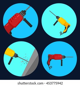 Electric hand drill flat icon. Repair tool. Vector graphic design