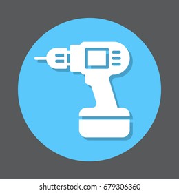 Icono plano de taladro eléctrico. Botón de color redondo, signo circular vectorial, ilustración del logotipo. Diseño de estilo plano