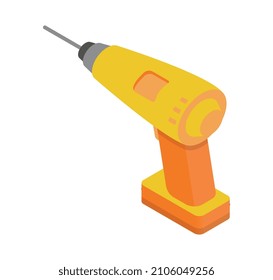 Icono isométrico del taladro eléctrico en la ilustración vectorial 3d de color amarillo