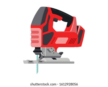 Electric hand jigsaw. Tool for cutting wood. Hand tool on a white isolated background. Front and side view.