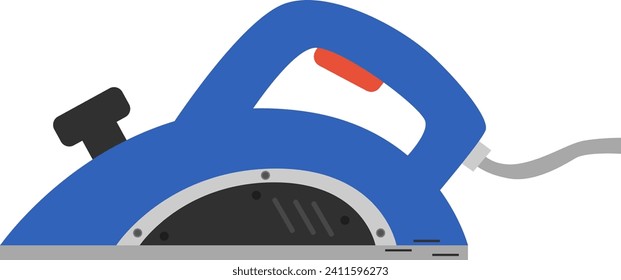 Herramienta de planeamiento de mano eléctrica para la carpintería. Planador de energía azul con un cable sobre fondo blanco. Ilustración vectorial del equipo carpintero.