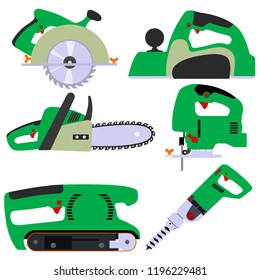 Electric hand tools, set icons on white background