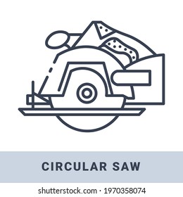 Electric hand-held circular saw vector outline monochrome icon. Hand construction tool for renovation work.