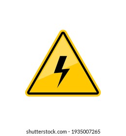 Electric Hazard Sign With Lighting Or Thunder Icon In Yellow Triangle. Vector High Voltage Sign, Caution And Danger Warning Symbol, Shock Hazard Mark. Danger. Keep Out. Lighting Bolt Arrow