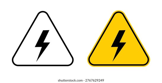 Electric hazard warning icon with high voltage, danger, electricity, power, shock and safety sign symbols for industrial risk, workplace protection and caution alerts in web and mobile apps