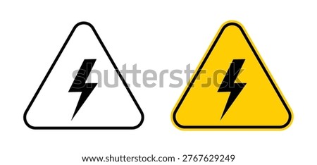Electric hazard warning icon with high voltage, danger, electricity, power, shock and safety sign symbols for industrial risk, workplace protection and caution alerts in web and mobile apps