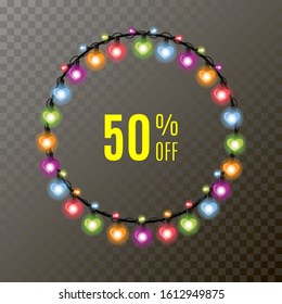 Electric heart on dark background. Valentine day sale banner. Vector icon. Transparent light illustration. Neon frame sign. Glow love concept.