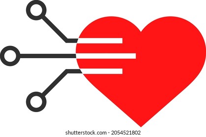 Elektrische Herz-Vektorgrafik. Flaches, symbolträchtiges Design des elektrischen Herzens einzeln auf weißem Hintergrund.