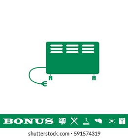 Electric heater icon flat. Green pictogram on white background. Vector illustration symbol and bonus button