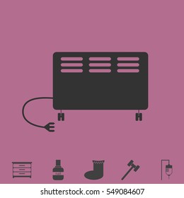 Electric heater icon flat. Simple vector grey pictogram and bonus symbol
