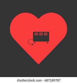 Electric heater icon flat. Simple pictogram on heart background. Vector illustration symbol