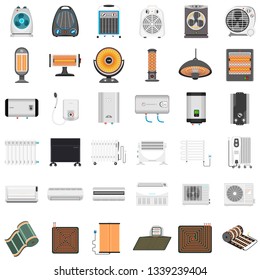 Electric heater icon set. Flat set of electric heater vector icons for web design